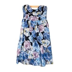 Mustard Seed Womens Blue Floral Strapless Dress Size Medium Organza Tea Shower